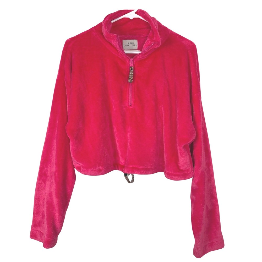 Urban Outfitters Hot Pink Fuzzy Fleece Cropped Quarter Zip Pullover OB854617 M